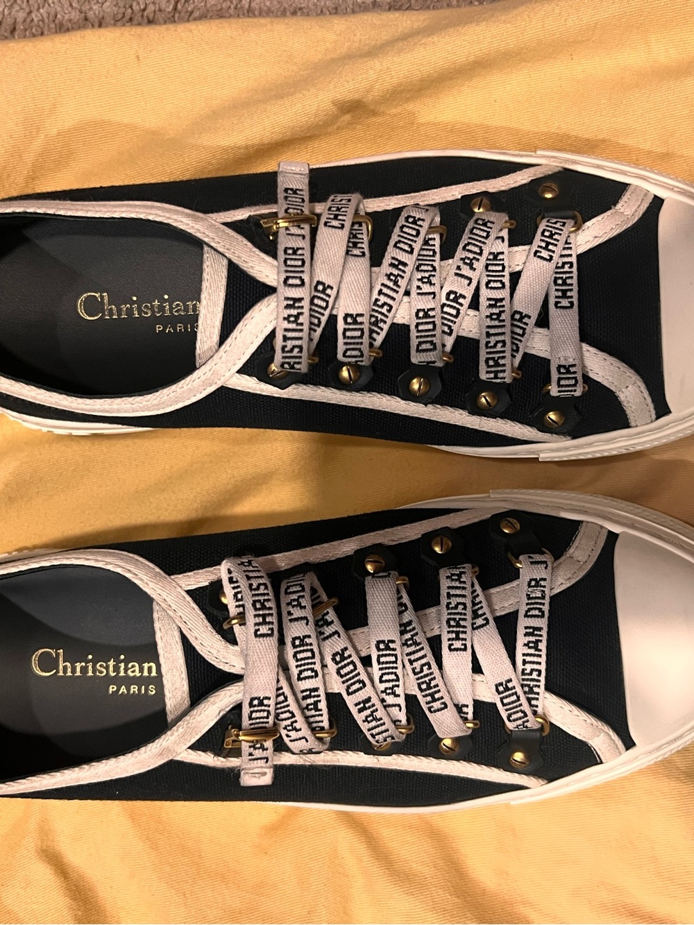 Dior Black Canvas Sneakers with White Logo Laces